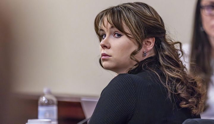 Hannah Gutierrez-Reed, the former armorer at the movie &quot;Rust,&quot; listens to closing arguments in her trial at district court, Wednesday, March 6, 2024, in Santa Fe, N.M. Gutierrez-Reed has been incarcerated at a county jail ahead of a scheduled sentencing hearing, on Monday, April 15, 2024, on an involuntary manslaughter conviction. (Luis Sánchez Saturno/Santa Fe New Mexican via AP, Pool, File)