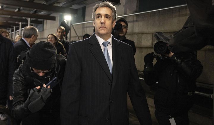 Michael Cohen, former attorney to Donald Trump, leaves the District Attorney&#x27;s office in New York on March 13, 2023. Trump is set to stand trial Monday, April 15, 2024, in New York on state charges related to the very sex scandal that he and his aides strove to hide. Many details of the case have been public since 2018, when federal prosecutors charged Cohen with campaign finance crimes in connection with a scheme to bury Stormy Daniels&#x27; claims, and other potentially damaging stories from Trump&#x27;s playboy past. (AP Photo/Yuki Iwamura) **FILE**