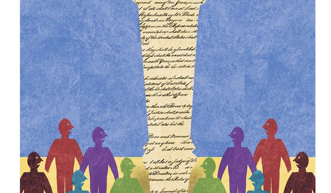 The Constitutional right to assemble in public illustration by Alexander Hunter/The Washington Times