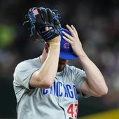 Chicago Cubs relief pitcher Luke Little pauses on the mound during the fifth inning of the team&#x27;s baseball game against the Arizona Diamondbacks Tuesday, April 16, 2024, in Phoenix. (AP Photo/Ross D. Franklin)
