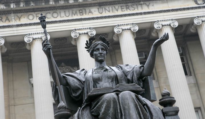 The statue of Alma Mater on the campus of Columbia University in New York, Oct. 10, 2007. Four months after a contentious congressional hearing led to the resignations of two Ivy League presidents, Columbia University’s president is set to appear before the same committee over questions of antisemitism and the school’s response to escalating conflicts on campus. Nemat Shafik, Columbia’s president, was originally asked to testify at the House Education and Workforce Committee’s hearing in December, but she declined, citing scheduling conflicts. (AP Photo/Diane Bondareff, File)