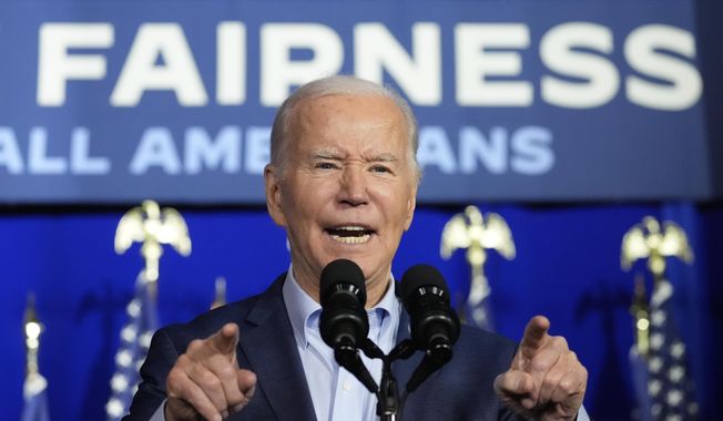 President Joe Biden speaks at a campaign event, Tuesday, April 16, 2024, in Scranton, Pa. Biden has begun three straight days of campaigning in Pennsylvania in his childhood hometown of Scranton. The Democratic president is using the working class city of roughly 75,000 as the backdrop for his pitch for higher taxes on the wealthy. (AP Photo/Alex Brandon)