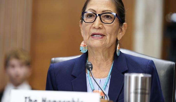 Interior Secretary Deb Haaland, speaks during a Senate Energy and Natural Resources Committee hearing on the budget request for fiscal year 2023 for the Department of the Interior, Thursday, May 19, 2022, on Capitol Hill in Washington. Haaland said a public lands rule emphasizing conservation that was finalized Thursday, April 18, 2024, by the Biden administration would restore balance to the management of vast U.S.-owned lands, primarily in western states. (AP Photo/Mariam Zuhaib, File)