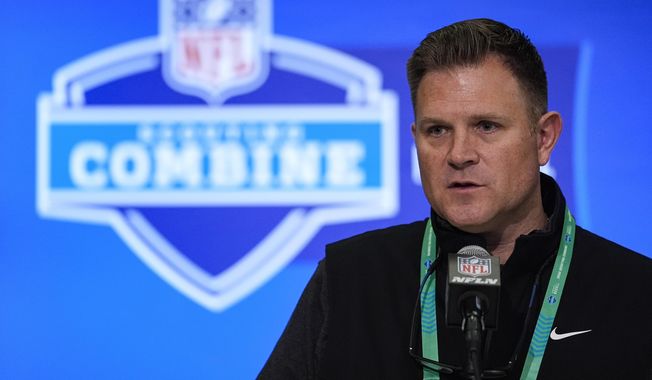 Green Bay Packers general manager Brian Gutekunst speaks during a press conference at the NFL football scouting combine in Indianapolis, Tuesday, Feb. 27, 2024. The Green Bay Packers made a big investment in their secondary by signing safety Xavier McKinney away from the New York Giants. It wouldn’t be a surprise if the Packers address that area again early in the draft. “I think it’s a pretty good safety class this year,” Packers general manager Brian Gutekunst said at the NFL owners’ meetings. (AP Photo/Michael Conroy, File)