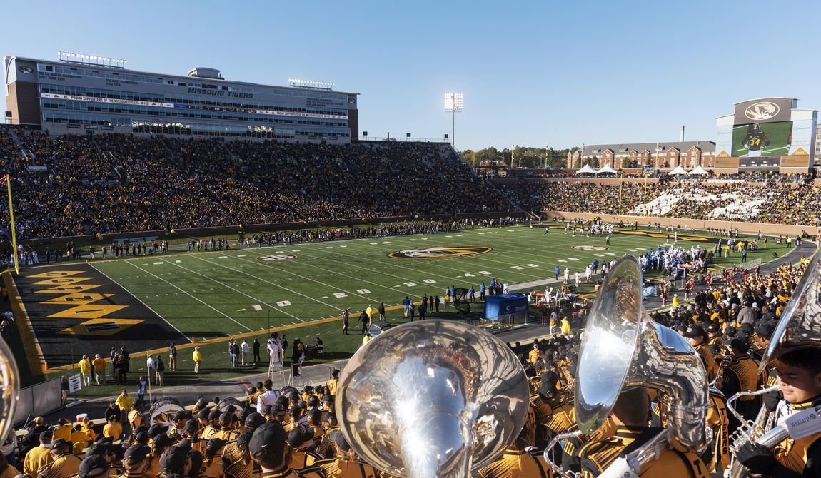 Memphis and Missouri play in an NCAA college football game Saturday, Oct. 20, 2018, at Memorial Stadium in Columbia, Mo. The university is planning a $250 million renovation of the stadium. The Memorial Stadium Improvements Project, expected to be completed by the 2026 season, will further enclose the north end of the stadium and add a variety of new premium seating options. (AP Photo/L.G. Patterson, File)