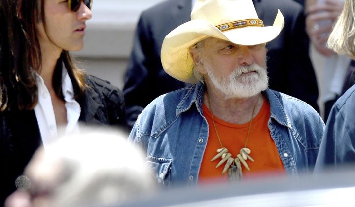 Dickey Betts, a founding member of the Allman Brothers Band, exits the funeral of Gregg Allman at Snow&#x27;s Memorial Chapel, June 3, 2017, in Macon, Ga. Guitar legend Betts, who co-founded the Allman Brothers Band and wrote their biggest hit, “Ramblin’ Man,” died Thursday, April 18, 2024. He was 80. (Jason Vorhees/The Macon Telegraph via AP, File)