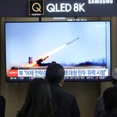 A TV screen shows an image of North Korea&#x27;s missile launch during a news program at the Seoul Railway Station in Seoul, South Korea, Saturday, April 20, 2024. North Korea said Saturday it tested a &quot;super-large&quot; cruise missile warhead and a new anti-aircraft missile in a western coastal area as it expands military capabilities in the face of deepening tensions with the United States and South Korea. (AP Photo/Ahn Young-joon)