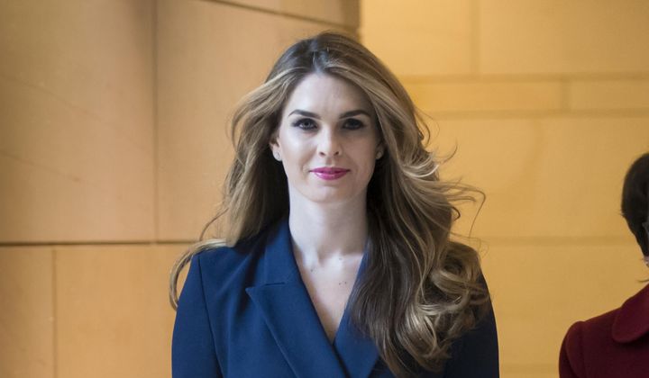 Hope Hicks, former White House Communications Director, arrives to meet with the House Intelligence Committee, at the Capitol in Washington, Feb. 27, 2018. Prosecutors say Hicks spoke with former President Donald Trump by phone during a frenzied effort to keep allegations of his marital infidelity out of the press after the infamous &quot;Access Hollywood&quot; tape leaked weeks before the 2016 election. In the tape, from 2005, Trump boasted about grabbing women without permission. (AP Photo/J. Scott Applewhite, File)