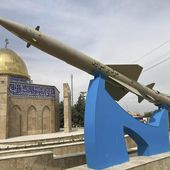 A missile is on display with a sign on it reading in Farsi: &quot;Death to Israel&quot; in front of a mosque in the shape of Dome of the Rock of Jerusalem at an entrance of the Quds town west of the capital Tehran, Iran, Sunday, April 21, 2024. Iran&#x27;s supreme leader Ayatollah Khamenei on Sunday dismissed any discussion of whether Tehran&#x27;s unprecedented drone-and-missile attack on Israel hit anything there, a tacit acknowledgment that despite launching a massive assault, few projectiles actually made through to their targets. (AP Photo/Vahid Salemi)