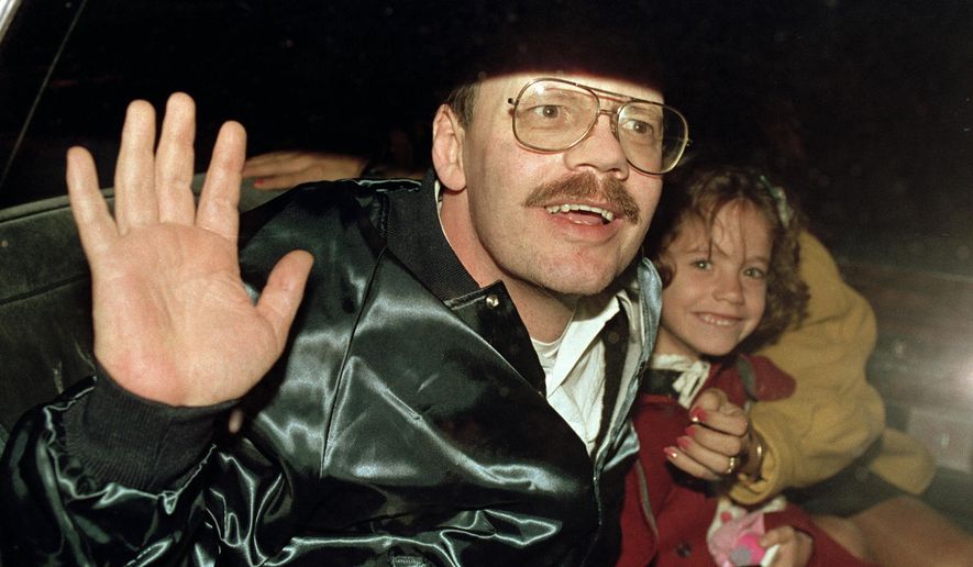 Terry Anderson, who was the longest-held American hostage in Lebanon, grins with his 6-year-old daughter Sulome, Dec. 4, 1991, as they leave the U.S. Ambassador&#x27;s residence in Damascus, Syria, following Anderson&#x27;s release. Anderson, the globe-trotting Associated Press correspondent who became one of America’s longest-held hostages after he was snatched from a street in war-torn Lebanon in 1985 and held for nearly seven years, died Sunday, April 21, 2024. He was 76. (AP Photo/Santiago Lyon, File)