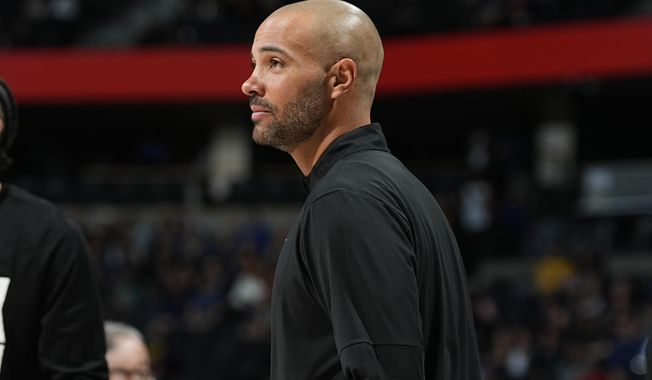 Sacramento Kings assistant coach Jordi Fernandez looks on, in the first half of an NBA basketball game Wednesday, Feb. 28, 2024, in Denver. Fernandez was hired Monday, April 22, 2024 as coach of the Brooklyn Nets, who are looking to bounce back after missing the playoffs for the first time in six years. (AP Photo/David Zalubowski, File)