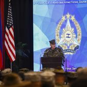 U.S. Marine Corps Lt. Gen. William Jurney, U.S. Exercise Director, speaks during the opening ceremonies of the &quot;Balikatan&quot; or Shoulder-to-Shoulder at Camp Aguinaldo military headquarters in Quezon City, Philippines on Monday, April 22, 2024. (AP Photo/Basilio Sepe)