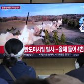 A TV screen shows a file image of North Korea&#x27;s missiles launch during a news program at the Seoul Railway Station in Seoul, South Korea, Monday, April 22, 2024. North Korea fired multiple suspected short-range ballistic missiles toward its eastern waters on Monday, South Korea&#x27;s military said, the latest in a recent series of weapons launches by the North. (AP Photo/Ahn Young-joon)