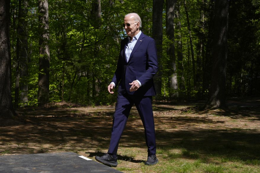 President Joe Biden arrives to speak at Prince William Forest Park on Earth Day, Monday, April 22, 2024, in Triangle, Va. (AP Photo/Manuel Balce Ceneta) ** FILE **