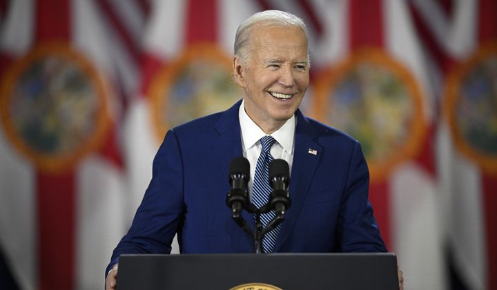 President Joe Biden speaks about reproductive freedom on Tuesday, April 23, 2024, at Hillsborough Community College in Tampa, Fla. Biden is in Florida planning to assail the state&#x27;s upcoming six-week abortion ban and similar restrictions nationwide. (AP Photo/Phelan M. Ebenhack)