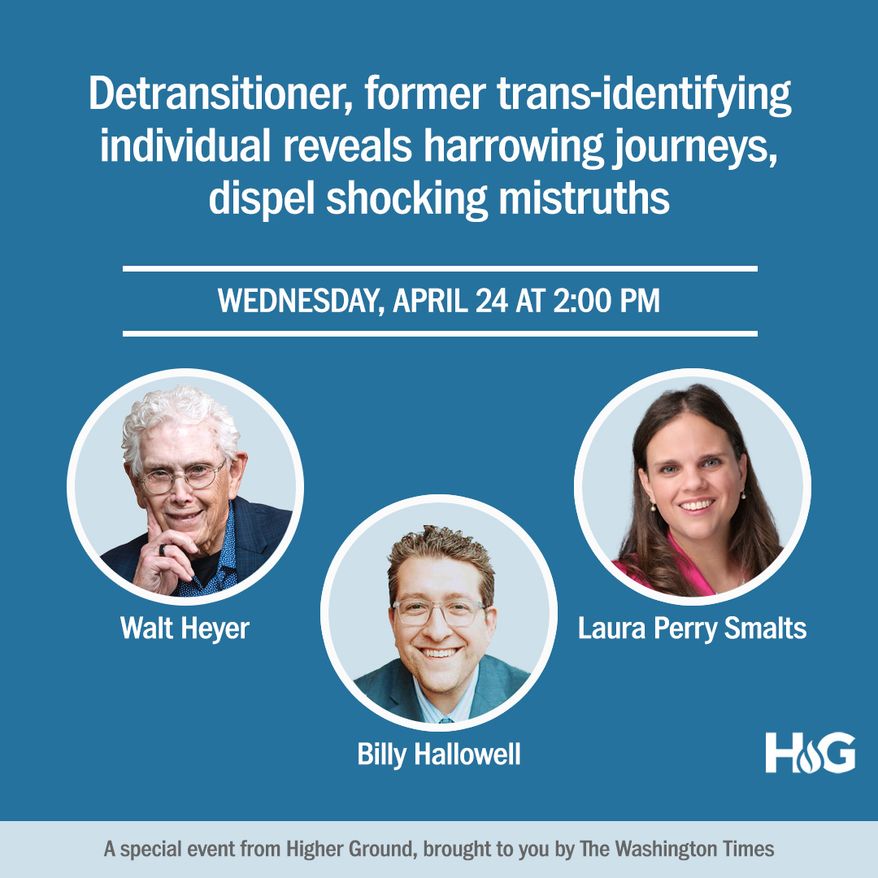For this month's "Higher Ground" event, Billy Hallowell is sitting down with two such individuals: Walt Heyer and Laura Perry Smalts. Both spent years attempting to live as the opposing biological gender, facing surgeries and other life-altering changes — all before they abandoned these quests.