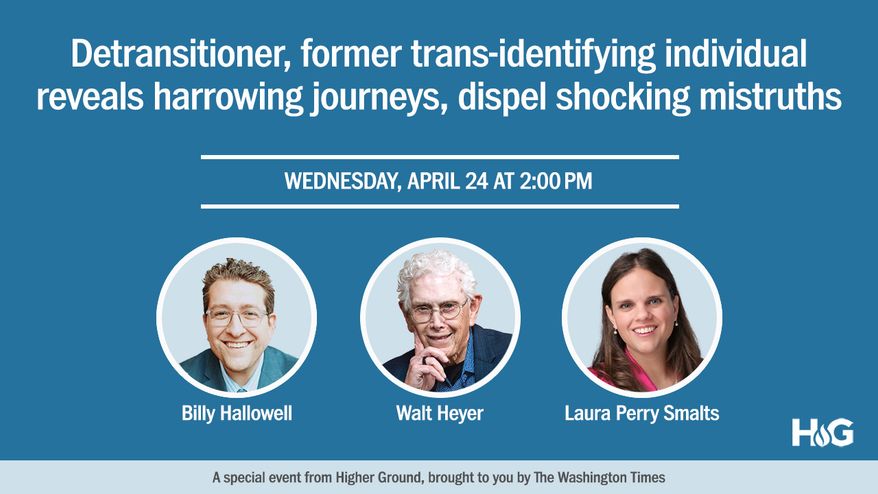 For this month's "Higher Ground" event, Billy Hallowell is sitting down with two such individuals: Walt Heyer and Laura Perry Smalts. Both spent years attempting to live as the opposing biological gender, facing surgeries and other life-altering changes — all before they abandoned these quests.