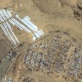 This image provided by Maxar Technologies, shows a rows of tents built near Rafah in Gaza on April 23, 2024. (Satellite image ©2024 Maxar Technologies via AP)