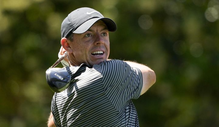 Rory McIlroy, of Northern Ireland, watches his tee shot on the sixth hole during the second round of the RBC Heritage golf tournament, Friday, April 19, 2024, in Hilton Head Island, S.C. (AP Photo/Chris Carlson) **FiLE**