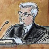 Judge Juan Merchan presides over Donald Trump&#x27;s trial in Manhattan criminal court, Tuesday, April 23, 2024, in New York. (Elizabeth Williams via AP)