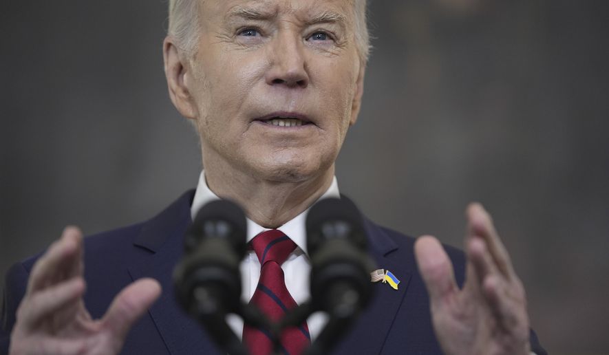 President Joe Biden speaks before signing a $95 billion Ukraine aid package that also includes support for Israel, Taiwan, and other allies, in the State Dining Room of the White House, Wednesday, April 24, 2024, in Washington. (AP Photo/Evan Vucci) **FILE**