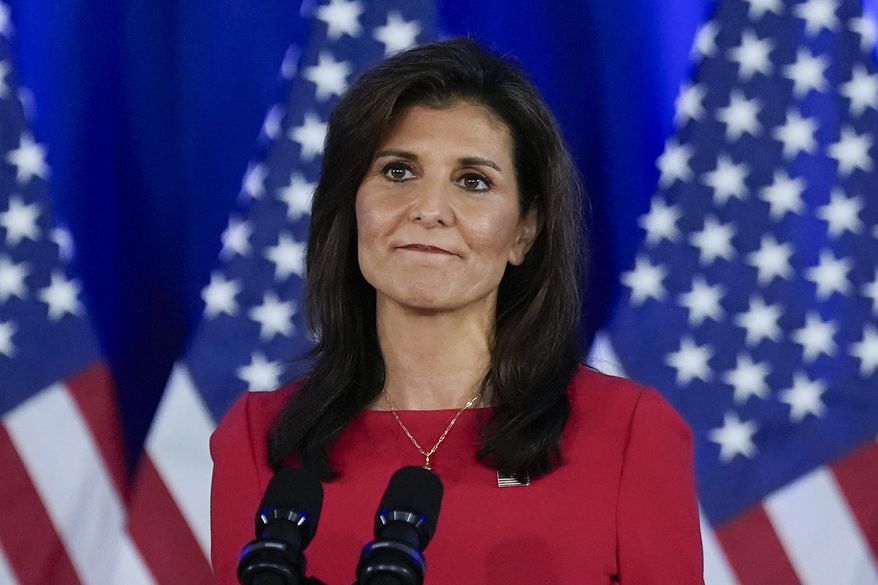 Republican presidential candidate former U.N. Ambassador Nikki Haley speaks during a news conference, March 6, 2024, in Charleston, S.C. (AP Photo/Chris Carlson, File)