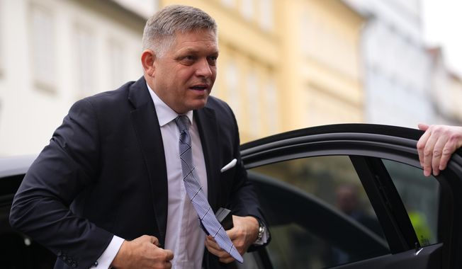FILE - Slovakia&#x27;s Prime Minister Robert Fico arrives for the V4 meeting in Prague, Czech Republic, Tuesday, Feb. 27, 2024. Slovakia’s government of populist Prime Minister Robert Fico approved on Wednesday, April 24, 2024, a controversial overhaul of public broadcasting. (AP Photo/Petr David Josek, File)