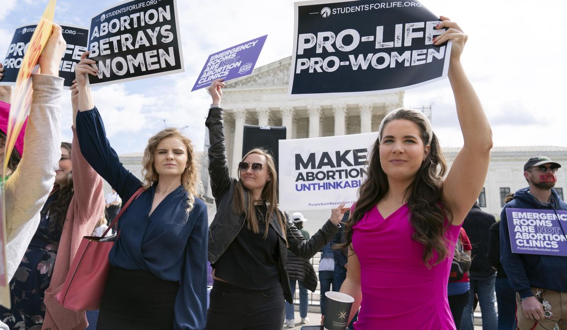 Anti-Abortion activists rally outside the Supreme Court, Wednesday, April 24, 2024, in Washington. (AP Photo/Jose Luis Magana)