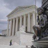 The U.S. Supreme Court is seen, Thursday, April 25, 2024, in Washington. The U.S. Supreme Court on Thursday took up Donald Trump&#x27;s bid to avoid prosecution over his efforts to overturn his 2020 election loss to Democrat Joe Biden. (AP Photo/Mariam Zuhaib)