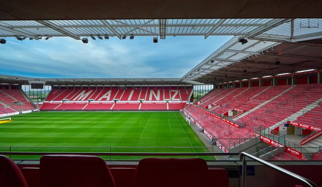 Mainz, Germany - September 2022: Pitch view at Mewa Arena - the official playground of FC Mainz 05. File photo credit: Yuri Turkov via Shutterstock.