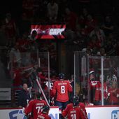 Washington Capitals left wing Alex Ovechkin (8) exits the ice after being eliminated by the New York Rangers in Game 4 of an NHL hockey Stanley Cup first-round playoff series Sunday, April 28, 2024, in Washington. (AP Photo/Tom Brenner)