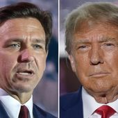 This combination of photos shows Florida Gov. Ron DeSantis speaking on July 17, 2023, in Arlington, Va., left, and former President Donald Trump speaking in Bedminster, N.J., June 13, 2023. Trump met privately with DeSantis over the weekend, according to two people familiar with the discussion, marking a detente between the former rivals after a brutal primary contest marked by insults and bruised egos. (AP Photo, File)