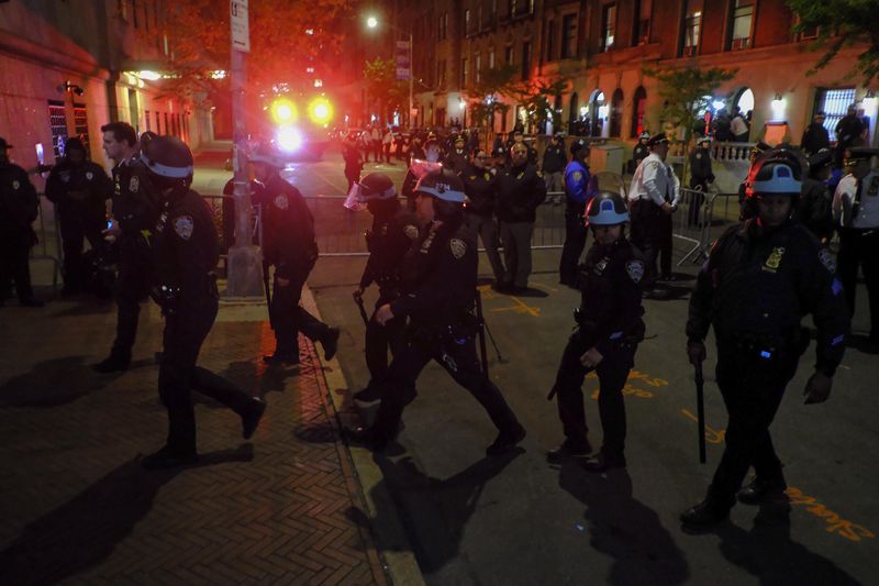 New York City police officers entering Columbia University campus
