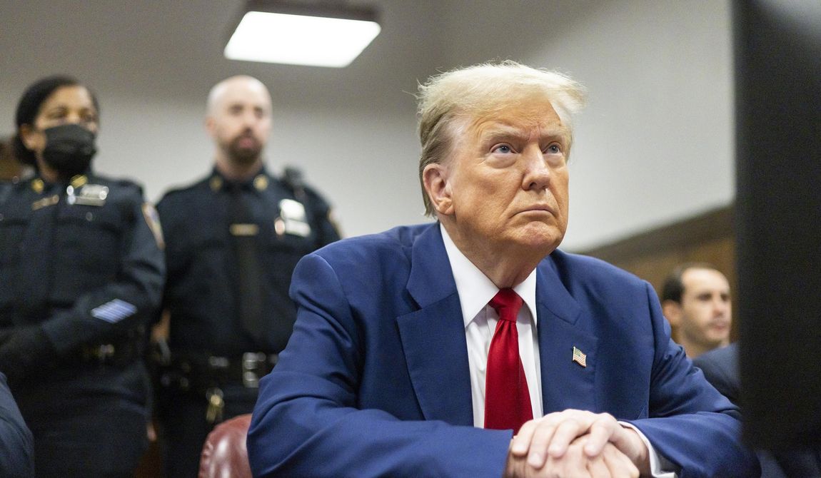 Former President Donald Trump appears at Manhattan criminal court before his trial in New York, Tuesday, April 30, 2024. (Justin Lane/Pool Photo via AP)