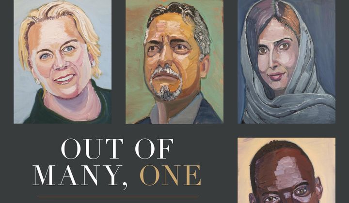 This image shows the cover of &quot;Out of Many, One: Portraits of America&#x27;s Immigrants&quot; by George W. Bush, published in 2017. It includes paintings of immigrants he knew over the years, along with biographical essays he wrote about each of them. The original paintings will be on display in June at Disney&#x27;s Epcot Center. (Image courtesy of Crown Publishing Group)
