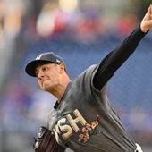 Washington Nationals pitcher Patrick Corbin throws during the first inning of a baseball game against the Toronto Blue Jays, Friday, May 3, 2024, in Washington. (AP Photo/John McDonnell)