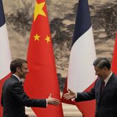 French President Emmanuel Macron, left, shakes hands with Chinese President Xi Jinping after meeting the press at the Great Hall of the People in Beijing, Thursday, April 6, 2023. Xi will start his Europe tour in Paris on May 6-7, 2024, meeting with Macron, who has been stressing the idea of European strategic autonomy from the U.S. (AP Photo/Ng Han Guan, Pool, File)