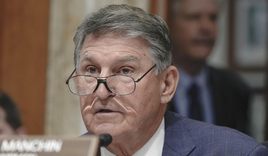 Sen. Joe Manchin, D-W.Va., asks a question during a Senate Energy and Natural Resources Committee hearing to examine the president's proposed 2025 Department of the Interior budget on Capitol Hill Thursday, May 2, 2024, in Washington. (AP Photo/Mariam Zuhaib)