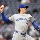 Toronto Blue Jays starting pitcher Kevin Gausman throws during the second inning of a baseball game against the Washington Nationals, Saturday, May 4, 2024, in Washington. (AP Photo/Nick Wass)
