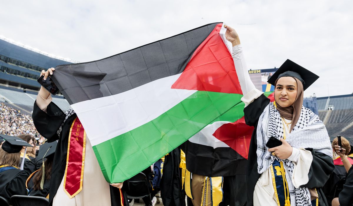 NextImg:Anti-war protesters chanted during University of Michigan graduation ceremony