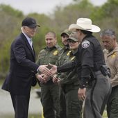 President Joe Biden talks with the U.S. Border Patrol and local officials, as he looks over the southern border, Feb. 29, 2024, in Brownsville, Texas, along the Rio Grande. (AP Photo/Evan Vucci, File)