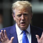 Former President Donald Trump speaks to the media as he returns to his trial at the Manhattan Criminal Court, Friday, May 3, 2024, in New York. (Charly Triballeau/Pool Photo via AP) **FILE**