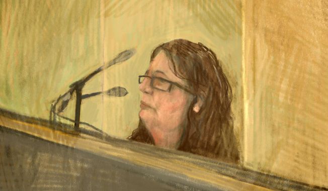 In this courtroom sketch, Erin Patterson appears in Latrobe Valley Magistrates Court, Victoria, Nov. 3, 2023. Patterson, accused of serving her ex-husband&#x27;s parents and an aunt poisonous mushrooms with lunch, has pleaded not guilty in an Australian court, Tuesday, May 7, 2024, on three counts of murder and five of attempted murder. (Anita Lester/AAP Image via AP)