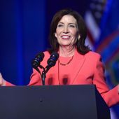 New York Gov. Kathy Hochul speaks in Syracuse, N.Y., April 25, 2024. Gov. Hochul says she regrets making an offhand remark that suggested Black children in the Bronx do not know what the word “computer” means. The Democratic governor made the extemporaneous comment Monday, May 6, 2024 while being interviewed at a large business conference in California. (AP Photo/Adrian Kraus, file)