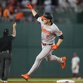 Baltimore Orioles&#x27; Gunnar Henderson rounds second base on a solo home run against the Washington Nationals during sixth inning of a baseball game at Nationals Park in Washington, Wednesday, May 8, 2024. (AP Photo/Susan Walsh)