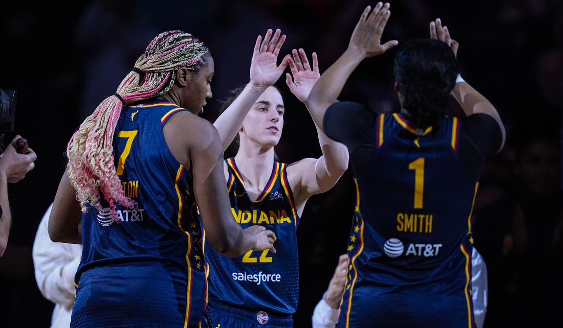 Indiana Fever guard Caitlin Clark (22) is introduced before the team&#x27;s preseason WNBA basketball game against the Atlanta Dream in Indianapolis, Thursday, May 9, 2024. (AP Photo/Darron Cummings)