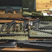 FILE - This undated photo provided by the Van Buren County Sheriff&#x27;s Office in Paw Paw, Mich., shows stolen guns, ammunition and knives that were recovered Sept. 12, 2015, in Antwerp Township, Mich. The rate of guns stolen from cars in the U.S. has tripled over the last decade, making them the largest source of stolen guns in the country, a new analysis of FBI data by the gun-safety group Everytown found. (Van Buren County Sheriff&#x27;s Office via AP)