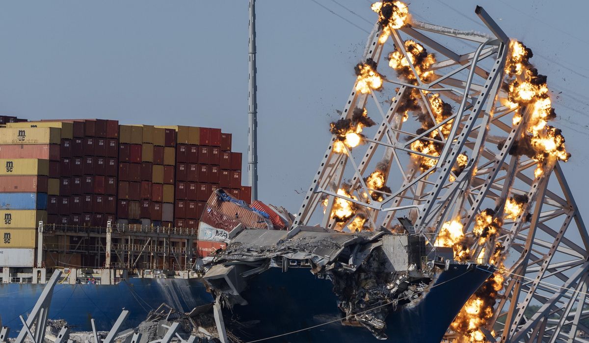 NextImg:WATCH: Largest remaining span of collapsed Baltimore bridge comes down in controlled demolition
