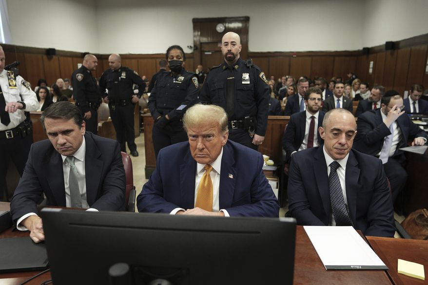 Former President Donald Trump appears at Manhattan criminal court before his trial in New York, Tuesday, May 14, 2024. (Curtis Means/Pool Photo via AP)