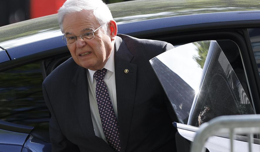 Sen. Bob Menendez, D-N.J., arrives at Manhattan federal court, Tuesday, May 14, 2024, in New York. The corruption trial of Sen. Bob Menendez has begun in Manhattan federal court. The 70-year-old Democrat is accused of accepting bribes of gold and cash to use his influence to aid three New Jersey businessmen. (AP Photo/Stefan Jeremiah)